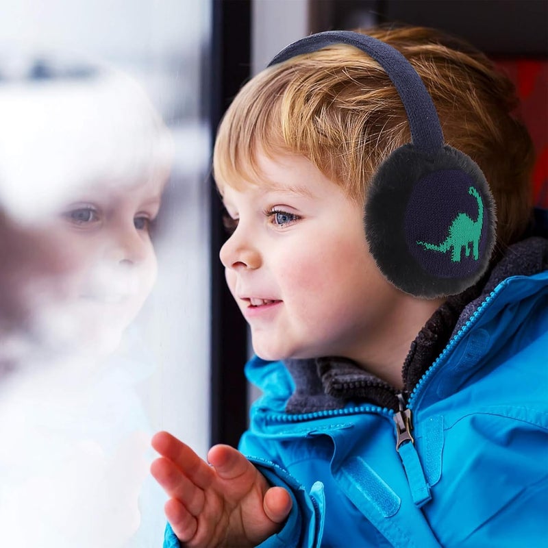BUTITNOW Toddler Kids Knit Dinosaur Earmuffs Soft Plush Comfortable Winter Outdoor Ear Warmers for Boys Girls - Image 3